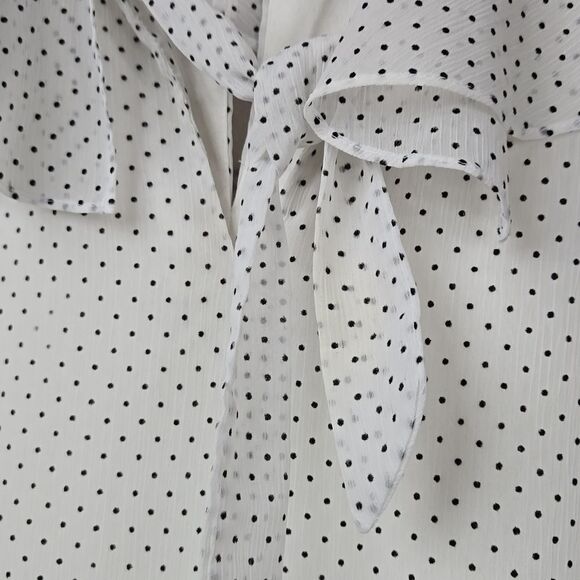 Calvin Klein White Dot-Print Babydoll Dress Ruffle Bow Tie Flutter Sleeve Formal - Picture 8 of 16